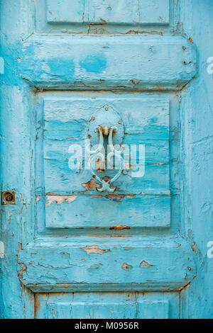 old turquoise door knocker in the old town of Rethymno, Europe, Crete, Greece, Rethymno, Europe, Crete, Greece, GR, Travel, Tourism, Travel Destinatio Stock Photo