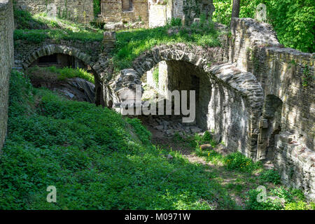 Ruins of Monastery Disibodenberg. World Heritage ruin of the Disibod monastery on the top of the hill Disibodenberg in Germany at Odernheim, Rhineland Stock Photo