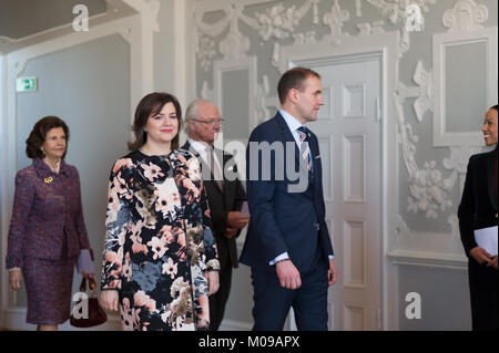 Stockholm, Sweden. 19th Jan, 2018. From 17 to 19 January, Iceland's President Guðni Thorlacius Jóhannesson, visiting Sweden at the invitation of The King. President Jóhannesson visiting Sweden with his wife, Eliza Jean Reid. The royal couple and the presidential couple visiting Uppsala Castle. Credit: Barbro Bergfeldt/Alamy Live News Stock Photo