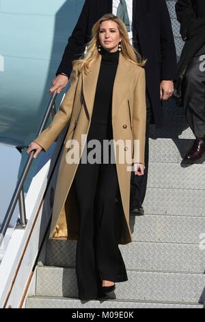 Ivanka Trump daughter of U.S. President Donald Trump disembarks Air Force One on arrival at the Pennsylvania Air National Guard 171st Air Refueling Wing January 18, 2018 in Coraopolis, Pennsylvania. Trump visited a factory in Pennsylvania and touted his tax cut. Stock Photo