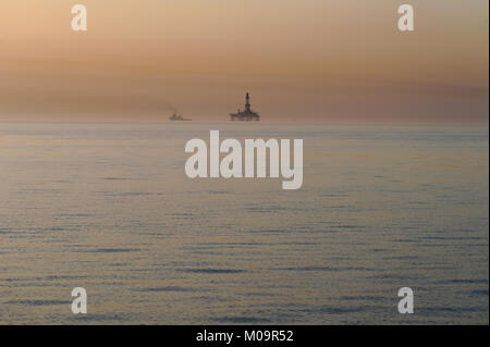 The semi-submersible drilling rig Istigal, seen in the Caspian Sea in 2010. Stock Photo