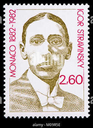 Monaco postage stamp (1982): Igor Fyodorovich Stravinsky (1882 – 1971) Russian-born composer, pianist, and conductor. Commemorating 100th anniversary  Stock Photo