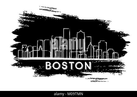Boston Massachusetts USA City Skyline Silhouette. Hand Drawn Sketch. Business Travel and Tourism Concept with Modern Architecture. Stock Vector