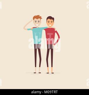 Adult Guys, Men, Two Best Friends. Friendship Vector Concept. Happy ...