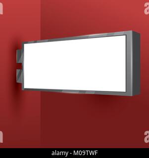 Blank Store White Signboard on Red Background. Vector Illustration. Empty Square Light Box Mock Up. Stock Vector