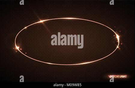 Vector oval frame with sparks and spotlight. Shining ellipse banner. Vector illustration isolated on black transparent background. Translucent light e Stock Vector