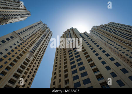 Jumeirah Beach Residence towers, a waterfront community around Dubai Marina, UAE, United Arab Emirates Stock Photo