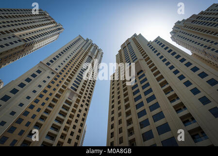 Jumeirah Beach Residence towers, a waterfront community around Dubai Marina, UAE, United Arab Emirates Stock Photo