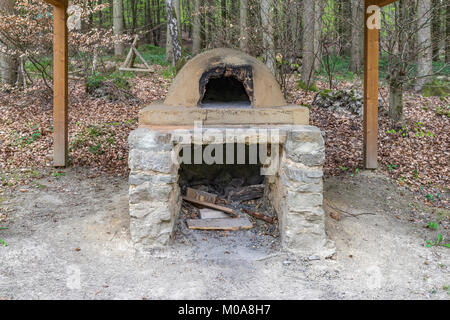 Reconstructed ancient Roman oven in the Bingerwald in the Villa Rustica Germany Rhineland-Palatinate. Stock Photo