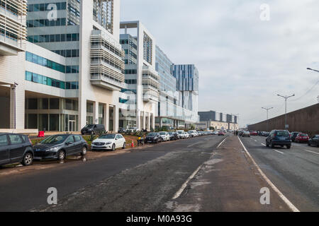 Casablanca, Morocco - 14 January 2018 : view of modern corporate buildings from the road Stock Photo