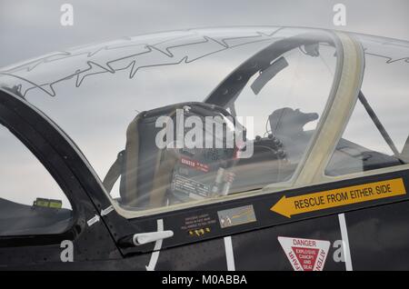 RAF BAe Systems Hawk T.1 cockpit canopy and ejection seat Stock Photo
