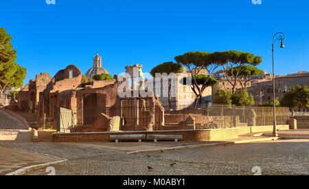 Panoramic image of Roman Forum, also known as Foro di Cesare, or Forum of Caesar, in Rome, Italy, early in the morning Stock Photo