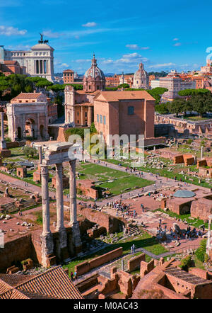 Panoramic image of Roman Forum, also known as Foro di Cesare, or Forum of Caesar, in Rome, Italy Stock Photo