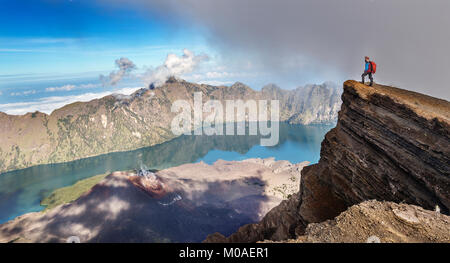 Enjoying the spectacular view of Mount Rinjani, Lombok, Indonesia