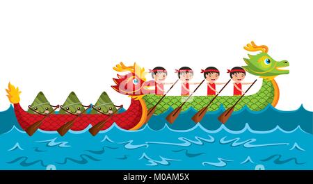 cartoon rowing team chinese rice dumpling festival Stock Vector