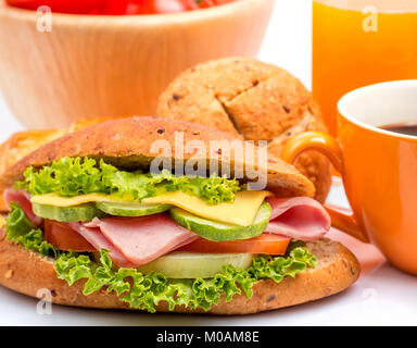 Cheese Ham Sandwich Representing Bread Roll And Granary Stock Photo