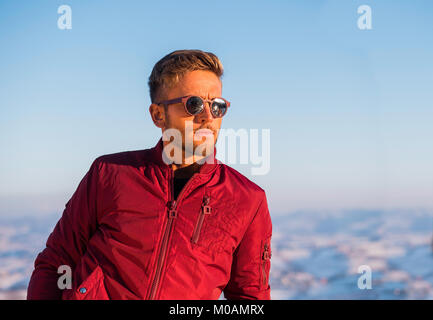 Handsome young man outdoor in winter fashion Stock Photo
