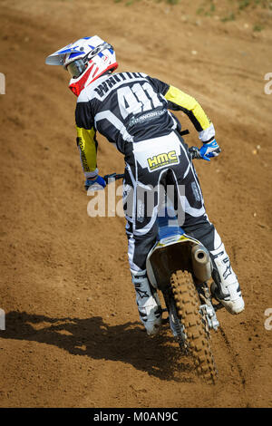 Declan Whittle on the Herts MX / Danger UK Husqvarna 450 at the NGR & ACU Eastern EVO Championships, Cadders Hill, Lyng, Norfolk, UK. Stock Photo