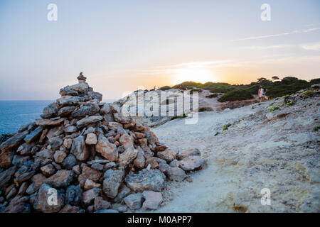 Sunset view on the footpath of the Algarve coast near to Carvoeiro, Portugal Stock Photo