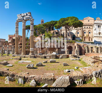 Panoramic image of Roman Forum, also known as Foro di Cesare, or Forum of Caesar, in Rome, Italy, on a bright summer day. Stock Photo