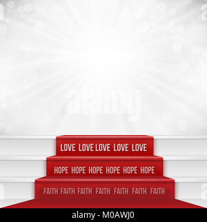 Faith Hope Love concept from bible quotation represent by steps showing the greatest of all is love. Negative space can be use to put text or wording Stock Photo