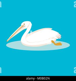 white pelican  illustration flat style profile side lake Stock Vector