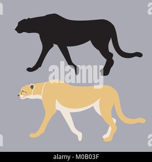 cheetah  black silhouette vector illustration flat style profile side Stock Vector