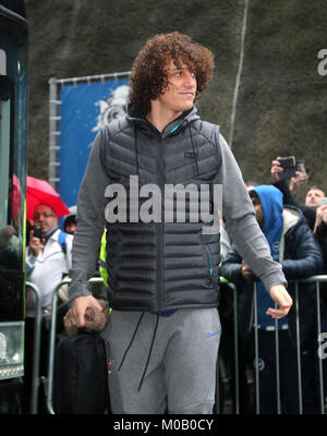 Chelsea's David Luiz with a knee brace during the Premier League match at  the Stamford Bridge Stadium, London. Picture date: April 5th, 2017. Pic  credit should read: David Klein/Sportimage via PA Images