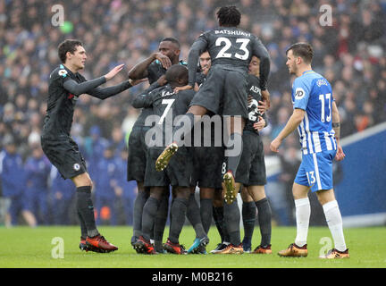 Chelsea's Eden Hazard (hidden) celebrates scoring his side's second