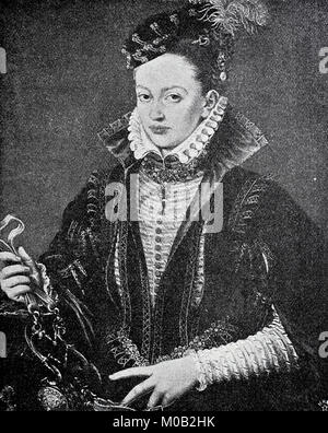 Margaret of Parma, 28 December 1522 - 18 January 1586, was Governor of the Netherlands from 1559 to 1567 and from 1578 to 1582, after a painting in the Royal Museum of Brussels, digital improved reproduction of an original print from 1880