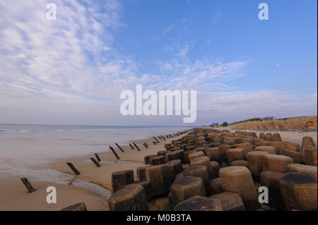 Tetrapod structure on the beach in Kinmen Stock Photo