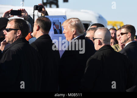 President Donald J. Trump takes time to shake hands with Guardsmen and guests before departing the Pennsylvania Air National Guard’s 171st Air Refueling Wing in Coraopolis, Pa. Jan. 18, 2018. Stock Photo