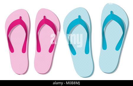 Sandals or flip flops - two pairs of summer fun footwear for man and woman - symbolic for love couple on beach holiday, honeymoon or romance. Stock Photo
