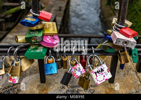 Padlocks known as Love locks left by visitors at the Lovers bridge ,Prague , Czech Republic Stock Photo