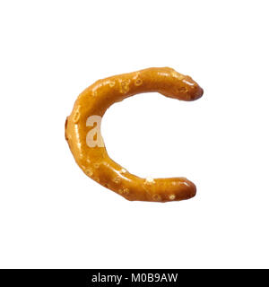 Pretzel Letter E Isolated On White Background Stock Photo