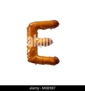 Pretzel Letter E Isolated On White Background Stock Photo