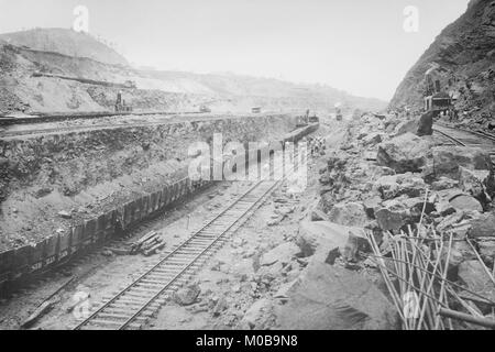 Twin Tracks Loaded with Earth Removed from Panama Canal Bed Stock Photo