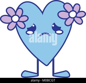 color crying heart with flowers kawaii and legs Stock Vector Image ...
