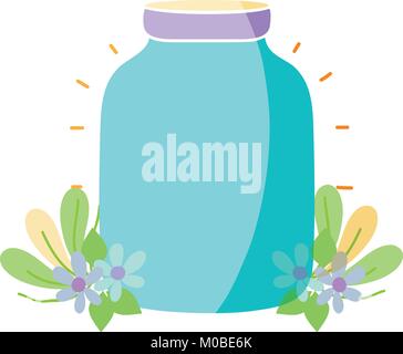 colorful middle mason glass with flowers and leaves Stock Vector