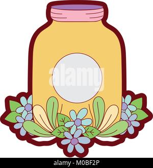 line color happy mason glass kawaii with sticker and arms Stock Vector