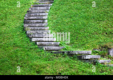 Stone stairs covered in grass leading upwards Stock Photo