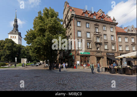 Tallinn, Estonia - August 20, 2016: People at the tourist information center on Kuninga street. The Old Town is one of the best preserved medieval cit Stock Photo
