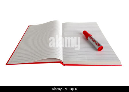 Big red Book with Marker  isolated on white background Stock Photo