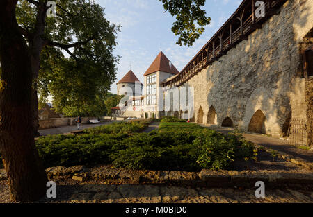 Tallinn, Estonia - August 20, 2016: People resting in Danish King's Garden. A tiny plot of land right at the foot of the city wall has always remained Stock Photo
