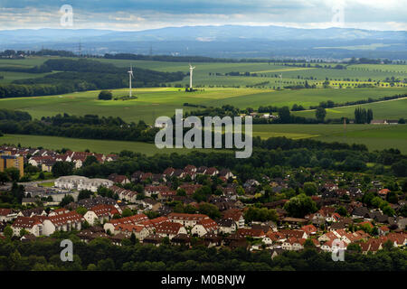 near Dortmund, Germany - June 22, 2013: Aerial view to rural landscape of North Rhine-Westphalia. It  is the most populous state of Germany, and the f Stock Photo