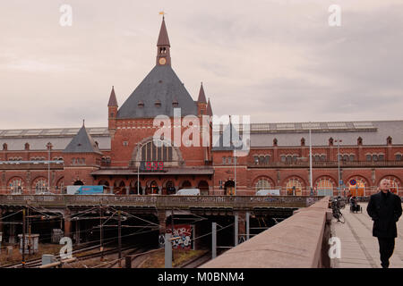 Copenhagen, Denmark - January 2, 2012: People in front of the central train station. The current station building opened in 1911 and is the work of ar Stock Photo