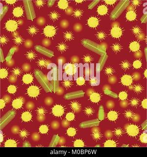 Flowers and leaves of mimosa. Seamless Pattern. Spring flowers. International Womens Day. For flyers, banners, invitations. Red Background Stock Vector
