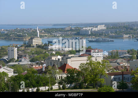 Sevastopol, Ukraine - May 9, 2013: Warships anchored in the bay of Sevastopol, Crimea, Ukraine on May 9, 2013. Ships celebrate the Victory Day and pre Stock Photo