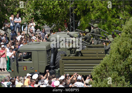 Sevastopol, Ukraine - May 9, 2013: Military parade in honor of Victory Day in Sevastopol, Crimea, Ukraine on May 9, 2013 Stock Photo