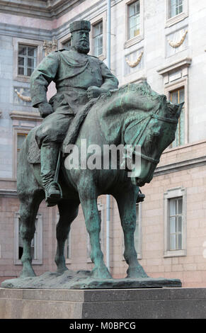 St. Petersburg, Russia - May 10, 2012: Monument to Alexander III in front of the Marble Palace. The monument to Imperial founder of the Great Siberian Stock Photo